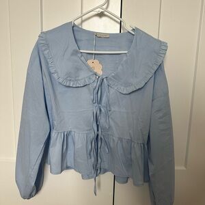 Blue tie blouse